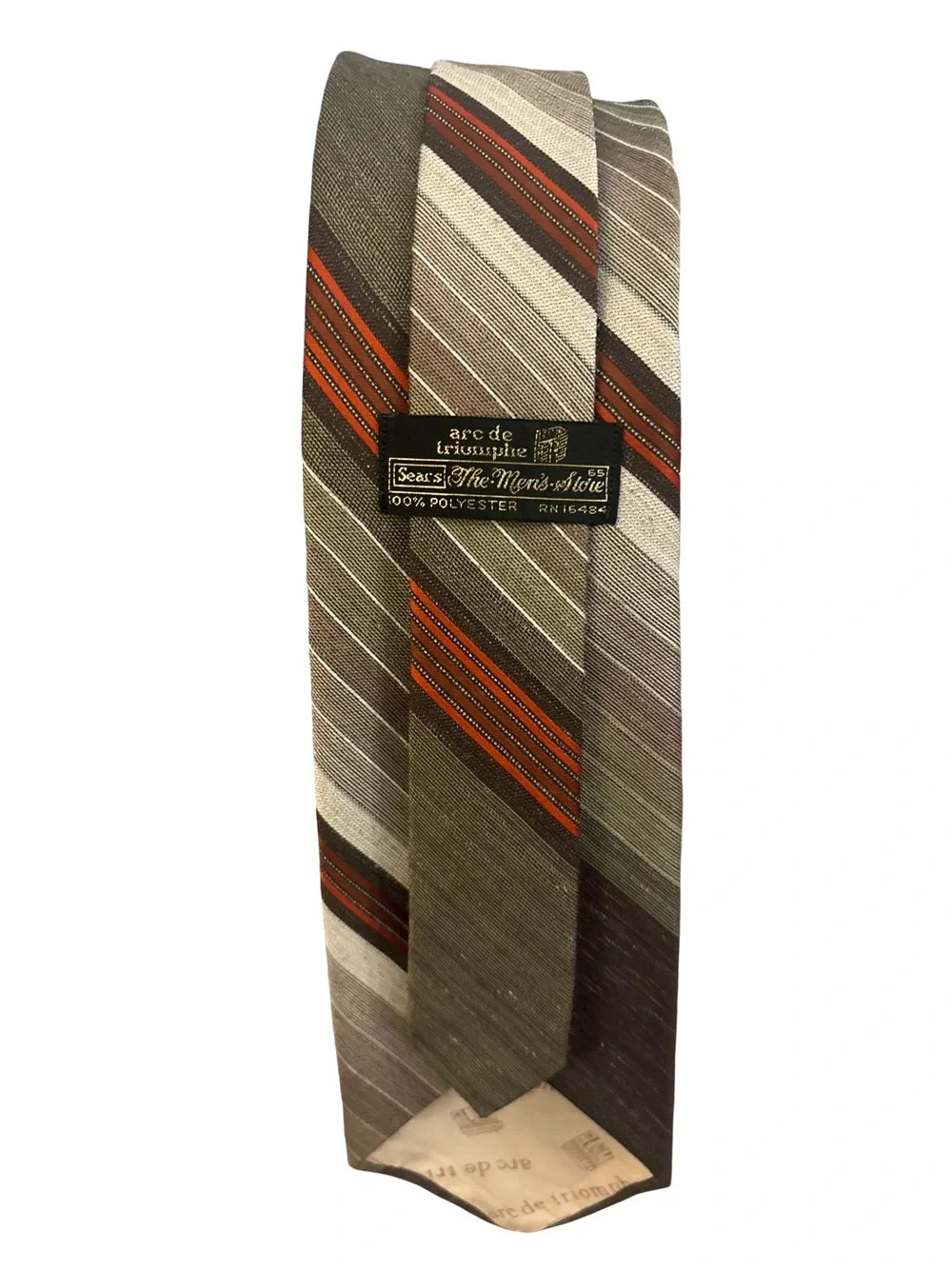 Sears VTG Olive, Brown & Cream Striped Retro Office core Tie with Rust  Accents